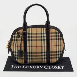 Burberry Beige/Black Haymarket Check Canvas and Leather Orchard Bowler Bag