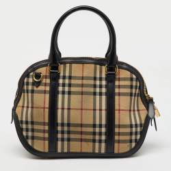 Burberry Beige/Black Haymarket Check Canvas and Leather Orchard Bowler Bag