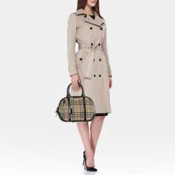 Burberry Beige/Black Haymarket Check Canvas and Leather Orchard Bowler Bag