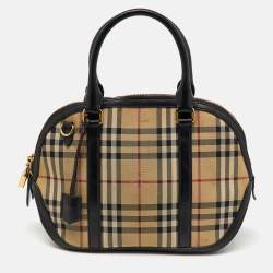 Burberry Beige/Black Haymarket Check Canvas and Leather Orchard Bowler Bag