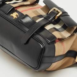 Burberry Brown/Beige House Check Canvas and Leather Double Pocket Shoulder Bag