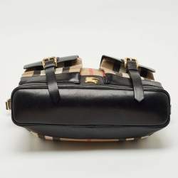 Burberry Brown/Beige House Check Canvas and Leather Double Pocket Shoulder Bag