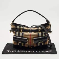 Burberry Brown/Beige House Check Canvas and Leather Double Pocket Shoulder Bag