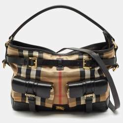 Burberry Brown/Beige House Check Canvas and Leather Double Pocket Shoulder Bag