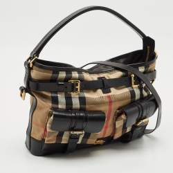 Burberry Brown/Beige House Check Canvas and Leather Double Pocket Shoulder Bag