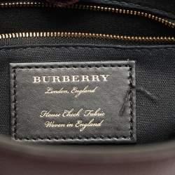 Burberry Burgundy/Beige Leather and House Check Fabric Small Banner Tote