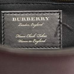 Burberry Burgundy/Beige Leather and House Check Fabric Small Banner Tote