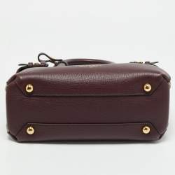 Burberry Burgundy/Beige Leather and House Check Fabric Small Banner Tote