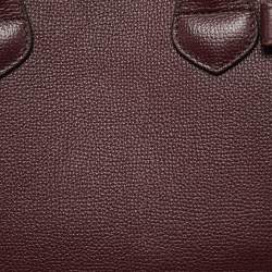Burberry Burgundy/Beige Leather and House Check Fabric Small Banner Tote