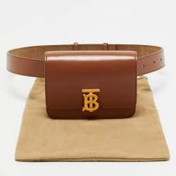 Pre Owned Burberry Brown Leather Mini TB Belt Bag