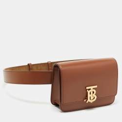 Pre Owned Burberry Brown Leather Mini TB Belt Bag