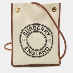 Burberry Brown/Off White Canvas and Leather Mini Logo Flat Crossbody Bag