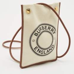 Burberry Brown/Off White Canvas and Leather Mini Logo Flat Crossbody Bag