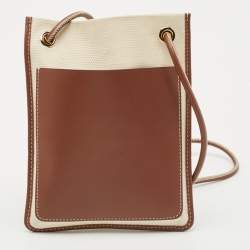 Burberry Brown/Off White Canvas and Leather Mini Logo Flat Crossbody Bag