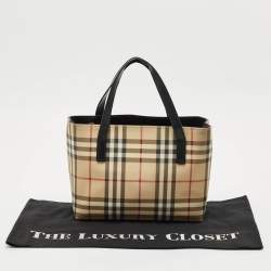 Pre Owned Burberry Beige/Black House Check Coated Canvas and Leather Tote