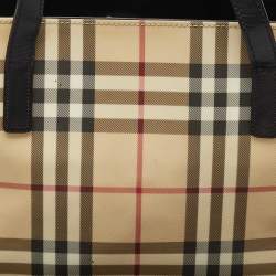 Pre Owned Burberry Beige/Black House Check Coated Canvas and Leather Tote
