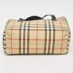 Pre Owned Burberry Beige/Black House Check Coated Canvas and Leather Tote