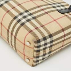 Pre Owned Burberry Beige/Black House Check Coated Canvas and Leather Tote