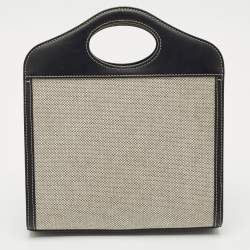 Burberry Black/Grey Leather and Canvas Mini Pocket Tote