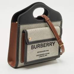 Burberry Black/Grey Leather and Canvas Mini Pocket Tote
