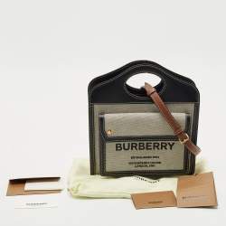Burberry Black/Grey Leather and Canvas Mini Pocket Tote