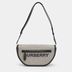 Burberry Black/White Logo Canvas and Leather Small Olympia Shoulder Bag