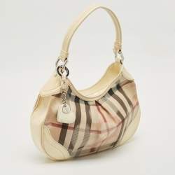 Burberry Cream/Beige House Check Heart PVC and Patent Leather Brooklyn Hobo