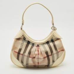 Burberry Cream/Beige House Check Heart PVC and Patent Leather Brooklyn Hobo