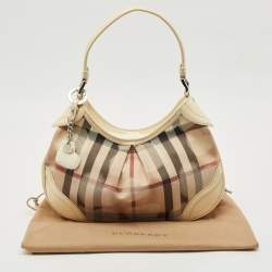 Burberry Cream/Beige House Check Heart PVC and Patent Leather Brooklyn Hobo