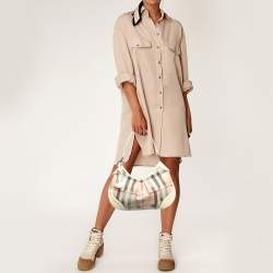 Burberry Cream/Beige House Check Heart PVC and Patent Leather Brooklyn Hobo