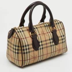 Burberry Beige/Brown Haymarket Check Coated Canvas Medium Bowling Bag