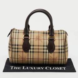 Burberry Beige/Brown Haymarket Check Coated Canvas Medium Bowling Bag