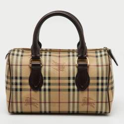 Burberry Beige/Brown Haymarket Check Coated Canvas Medium Bowling Bag