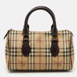 Burberry Beige/Brown Haymarket Check Coated Canvas Medium Bowling Bag