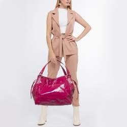 Burberry Red Check Embossed Patent Leather Large Bilmore Tote
