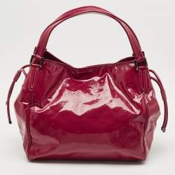 Burberry Red Check Embossed Patent Leather Large Bilmore Tote