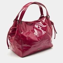 Burberry Red Check Embossed Patent Leather Large Bilmore Tote
