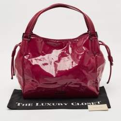 Burberry Red Check Embossed Patent Leather Large Bilmore Tote