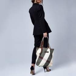 Burberry Brown Mega Check Canvas and Leather Tote