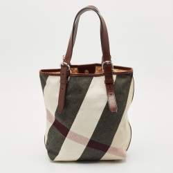 Burberry Brown Mega Check Canvas and Leather Tote