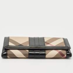 Burberry Beige/Black Supernova Check Coated Canvas and Patent Leather Continental Wallet 