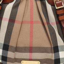 Burberry Brown House Check Canvas and Leather Bridle Whipstitch Tote