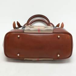 Burberry Brown House Check Canvas and Leather Bridle Whipstitch Tote