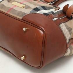 Burberry Brown House Check Canvas and Leather Bridle Whipstitch Tote