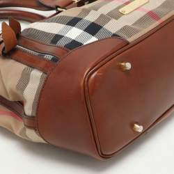 Burberry Brown House Check Canvas and Leather Bridle Whipstitch Tote