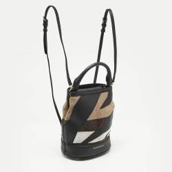 Burberry Black/ Beige Check Canvas and Leather The Bucket Backpack