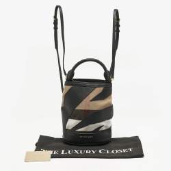 Burberry Black/ Beige Check Canvas and Leather The Bucket Backpack