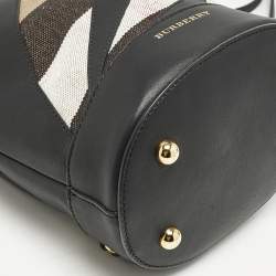 Burberry Black/ Beige Check Canvas and Leather The Bucket Backpack