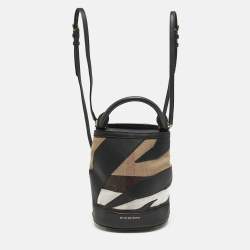 Burberry Black/ Beige Check Canvas and Leather The Bucket Backpack