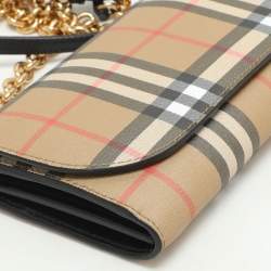 Burberry Beige Vintage Check Coated Canvas Henley Wallet On Chain